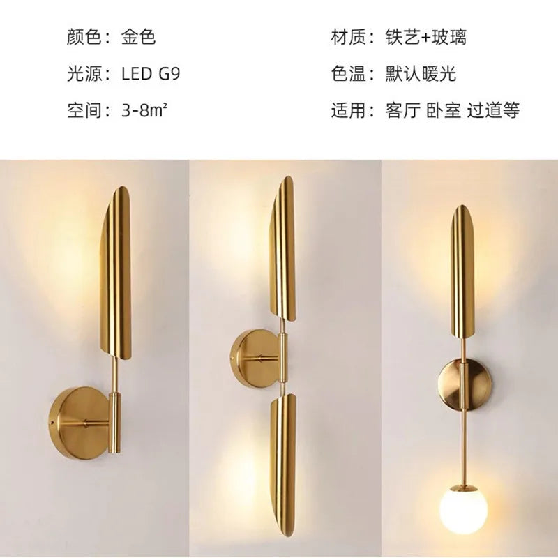 moderm luxury single double head wall lamp golden lnclined tube wall light Mirror light stair living room bedroom deco luminaire