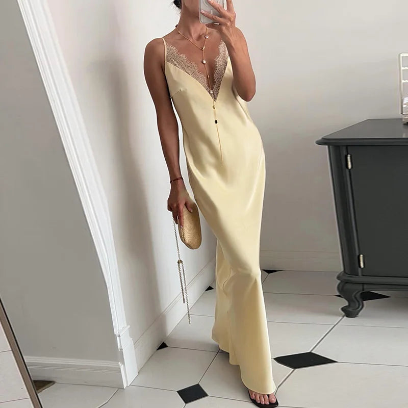 Sheer Mesh Overlay Spaghetti Strap Midi Dress Waist Cinched Sleeveless 2026 Summer Women Accessories Trendy Classy Lady Outfit