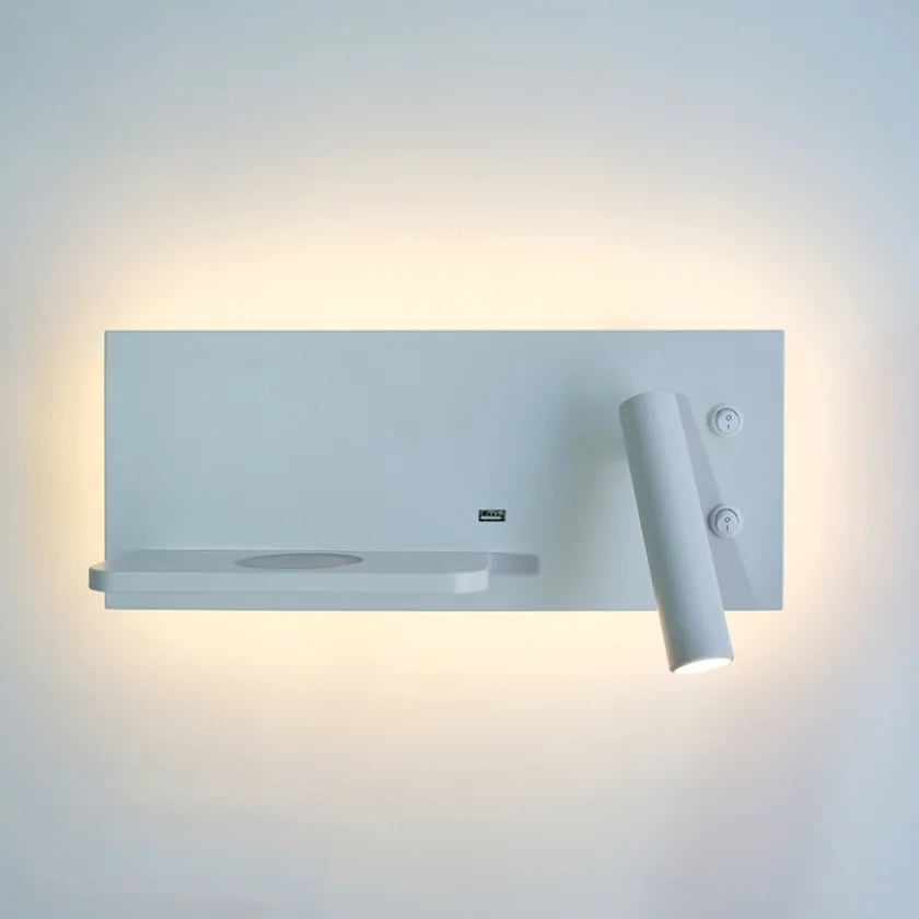 Multi functional wall lamp with switch, USB interface, LED mobile phone wireless charger, reading wall lamp, bedroom night light