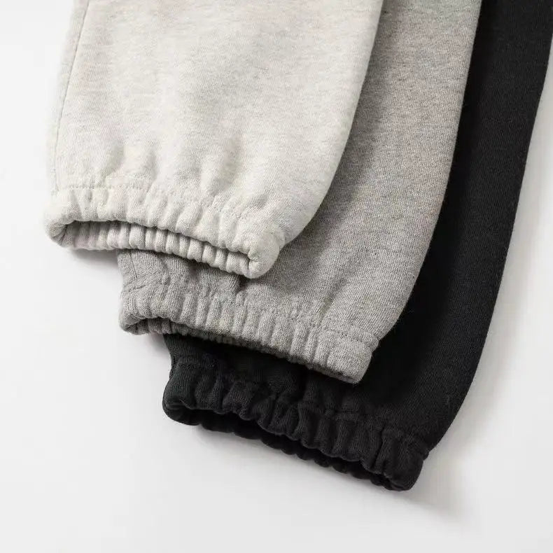 Fashion Double Line Matching Set Men's Drawstring Pants Luxury Design Plush Letter Pants High Street Couple Oversized Pants Set