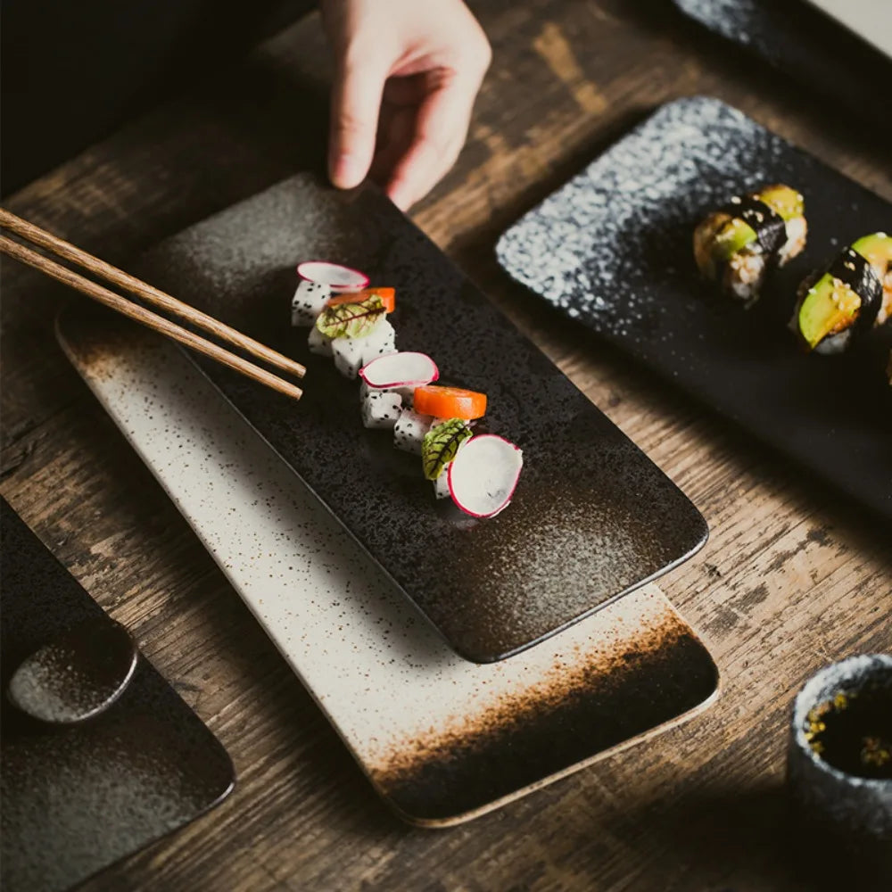 Kitchen Accessories Ceramic Japanese Style Sushi Plate Exquisite Fashionable Dinner Plates Elegant Rectangle Flat Plates Home