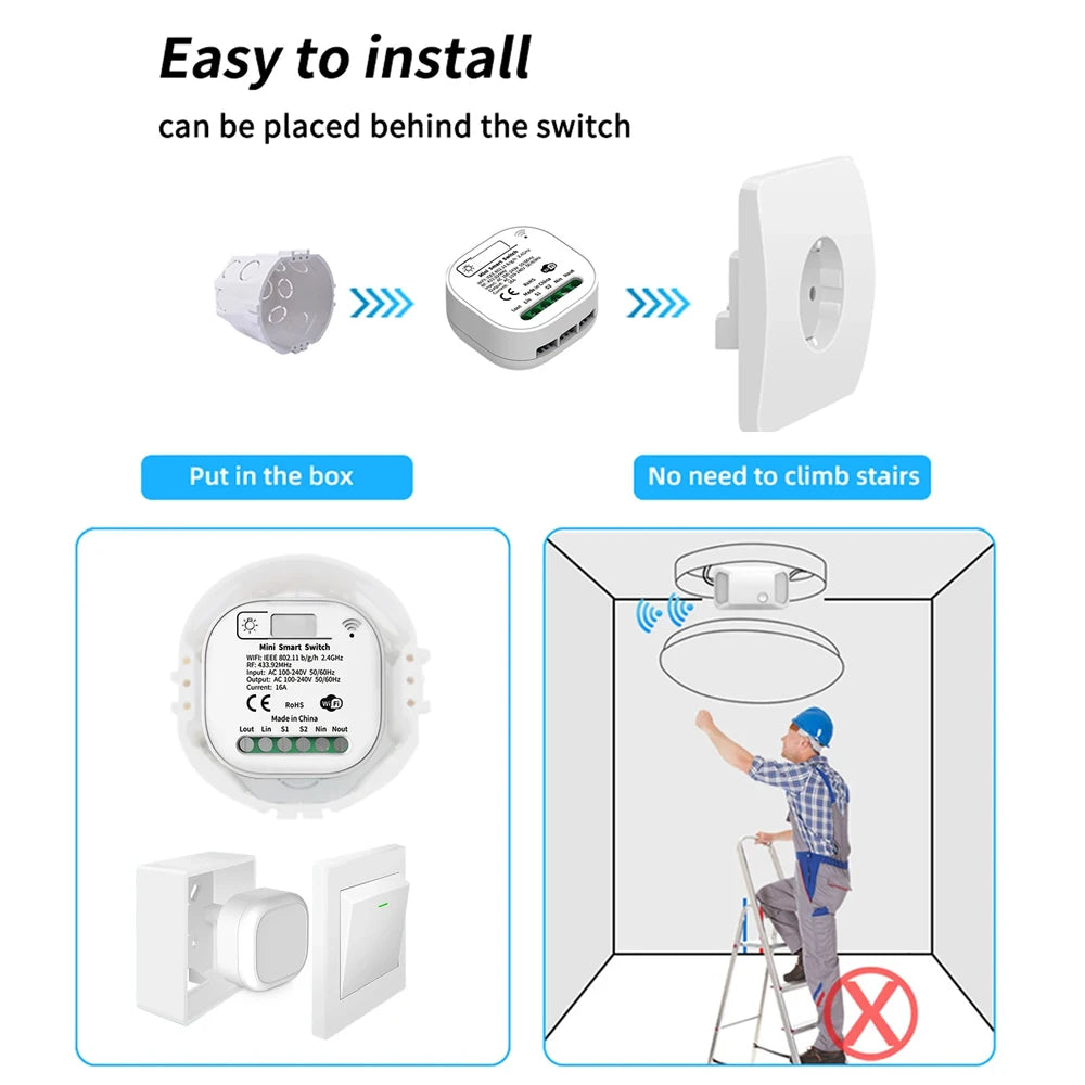 TUYA wifi RF433 Self Powered Wireless Switch Without Battery Remote Control waterproof home Wall panel Light Switch AC110V 220V