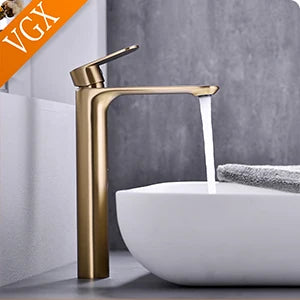 VGX Luxury Gold Bathroom Faucets High Basin Mixer Tall Sink Faucet Gourmet Washbasin Tapware Hot Cold Water Tap Brass Chrome