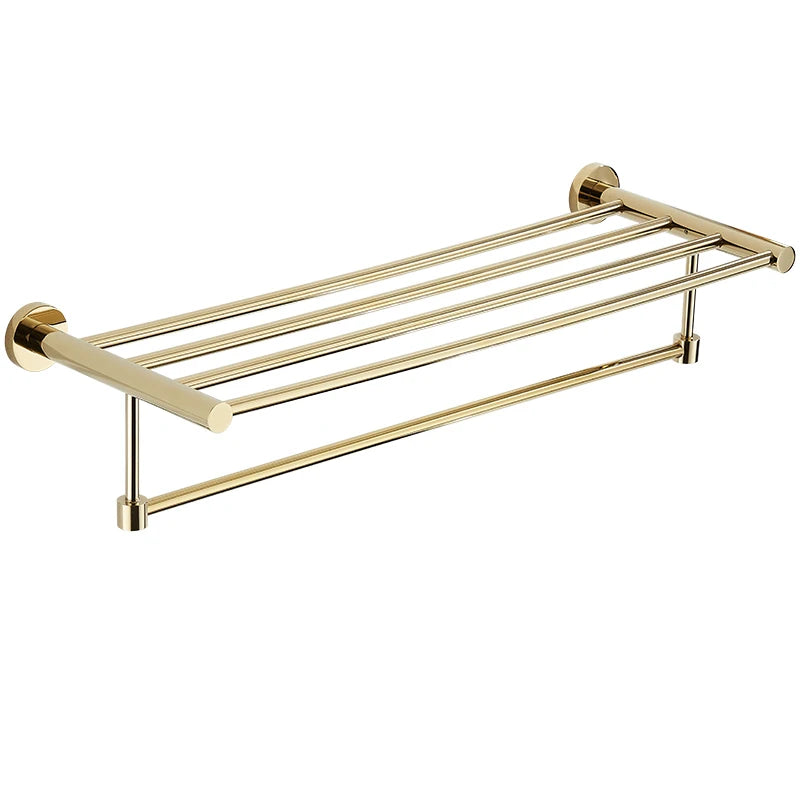 Luxury Gold Towel Rack 55cm, Stainless Steel Bathroom Storage Shelf, Wall Mounted Thickened Bath Towel Holder