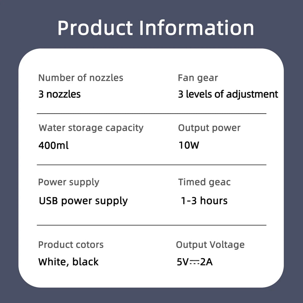 Summer Cooling Fan USB Electric Fan Portable Humidifier LED Night Light 3-in-1 Fan Air Conditioner Suitable for Home and Office