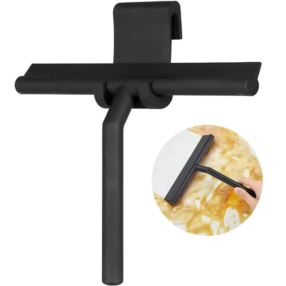 Matte Black Shower Squeegee Silicone Material Streak Free Glass Wiper With Handle Hanging Holder Silicone Squeegee