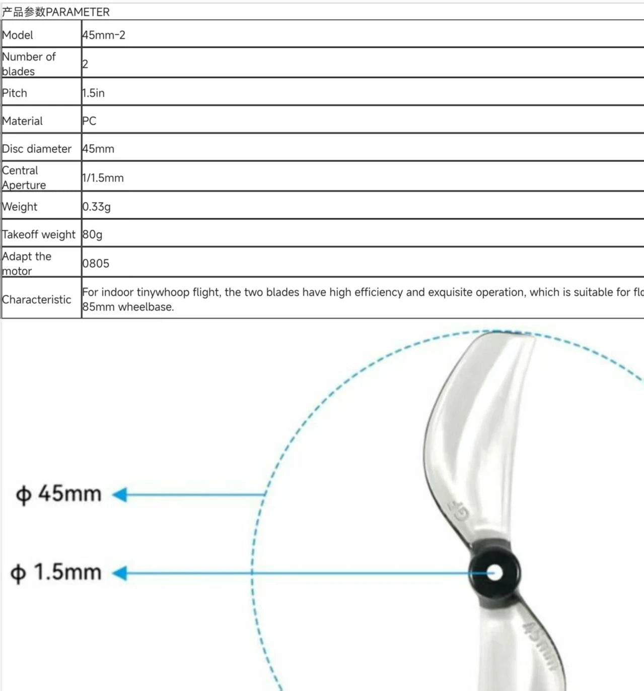 Gemfan 45mm 2/3-Blade Propellers 1.5mm Shaft High Thrust PC Props 4Pairs for 1S Micro Whoop Toothpick Drone Meteor75 Pro