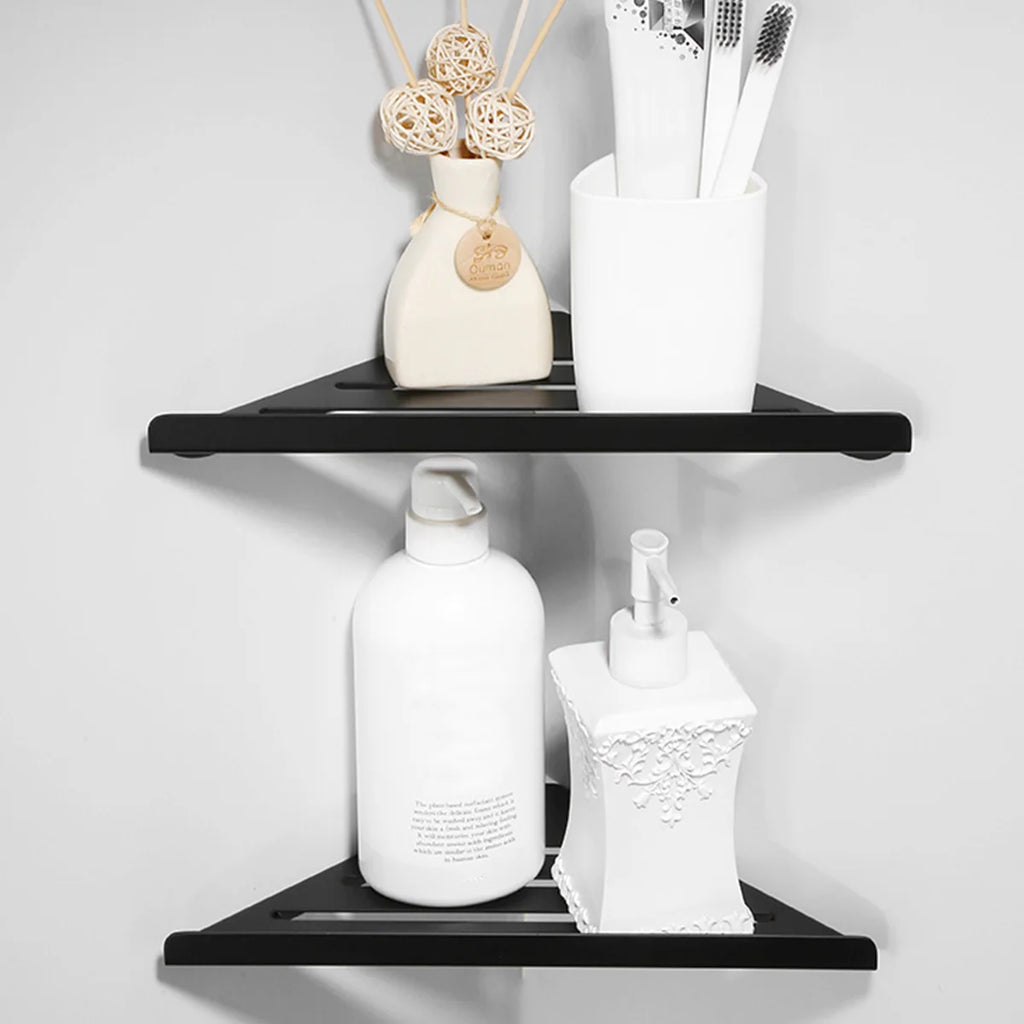 Wall Mount Shower Corner Shelf No-drill 304 Stainless Steel Corner Shampoo Body Wash Storage Organizer for Bathroom Glass Shelf