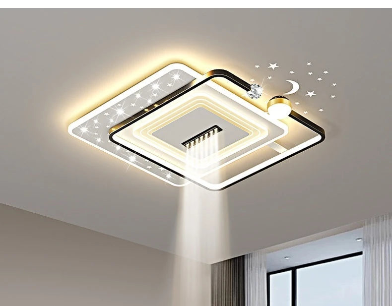 Modern Minimalist LED Ceiling Light for Living Room, 2026 New Model with Starry Sky Projection Effect and Integrated Spotlights