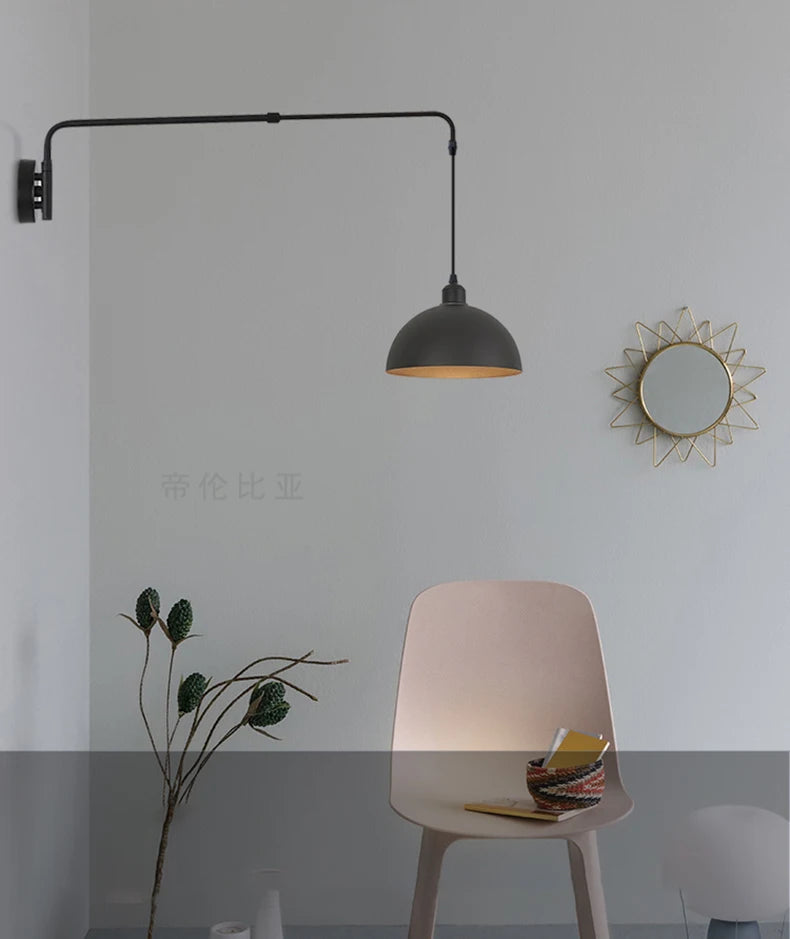 Modern Black Metal Wall Light For Bedroom Bedside Reading Long Arm Wall Lamp Scalable Adjustment