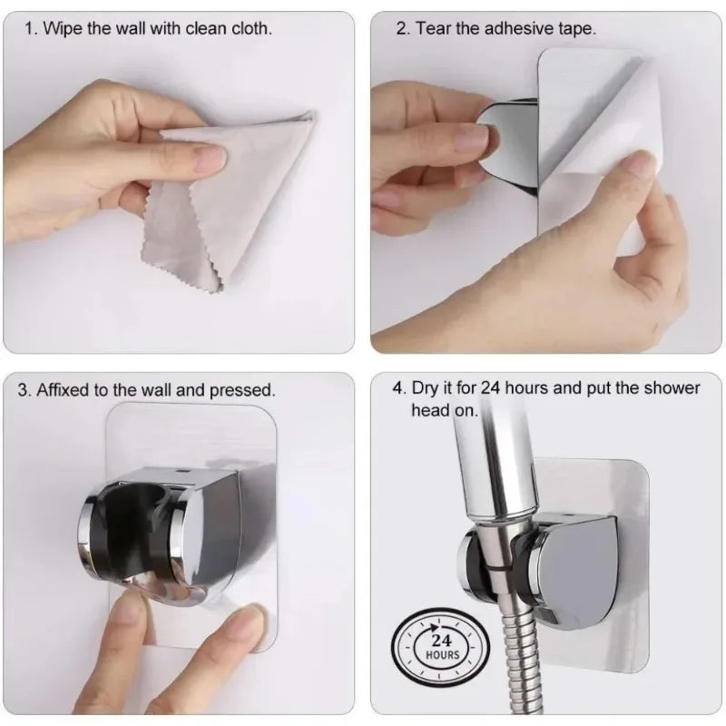 Household Adjustable Shower Bracket Self Adhesive Bathroom Accessories Punch Free Universal Showerhead Holder Wall Mounted