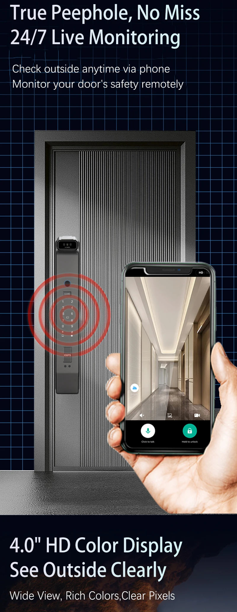 3D Face Real-time Intercom Smart Door Lock Palmar Vein Camera Intelligent Fingerprint Password Biometric Electronic Key Unlock