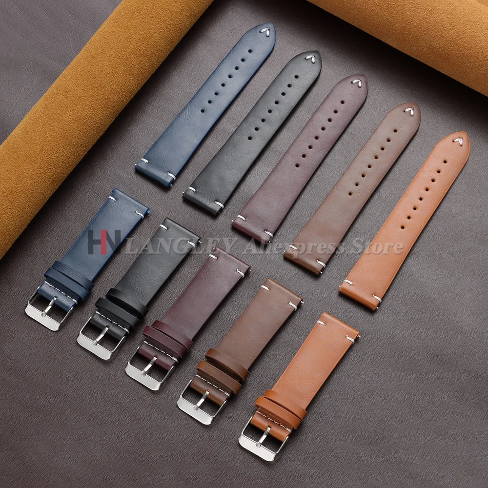 18mm 20mm 22mm Vintage Oil Wax Leather Watch Band Brown Black Cowhide Straps Quick Release Universal Bracelet for Men Wristbands