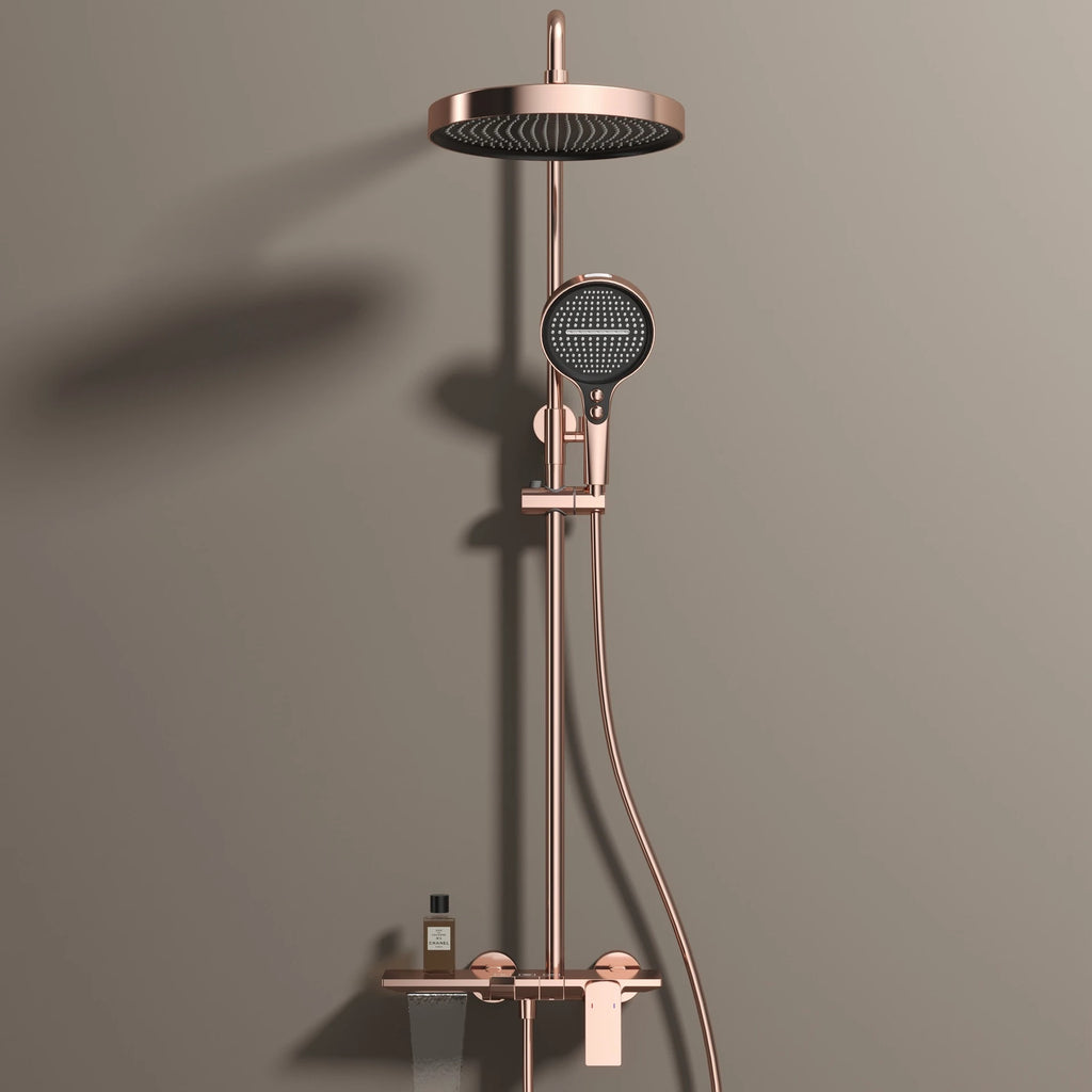 Rose Gold Piano Bathroom Shower System Solid Brass Bathroom Faucet Accessories Rain Shower Head Hot Cold Piano Shower Set