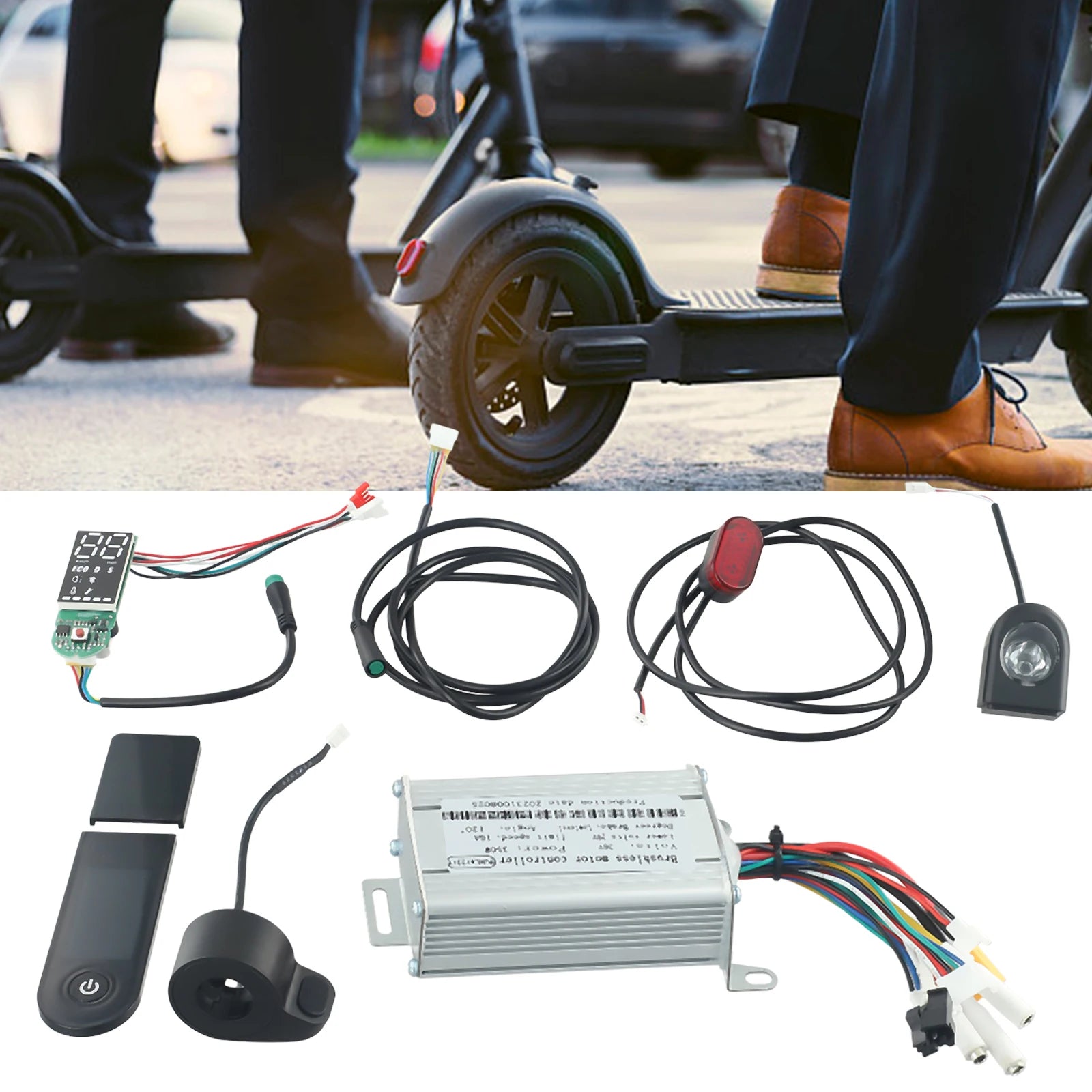Electric Scooter Motor Controller Kit 36V 350W Accelerator Headlights Taillights Handbrake For E-Scooter Kickscooter Accessories