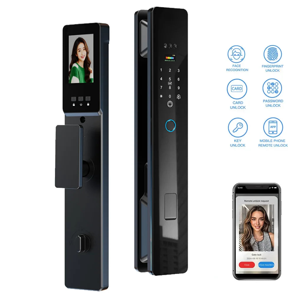 3D Face Fingerprint Recognition Digital Lock Waterproof WiFi Smart App-controlled Keyless Door Aluminum Alloy Electronic Door