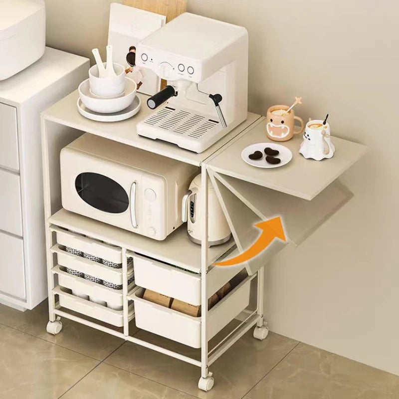 Kitchen Island Cart with 6 Drawers, Rolling Sideboard Cabinet, Dining Room Drawer Cart with Extended Desktop  Kitchen Furniture