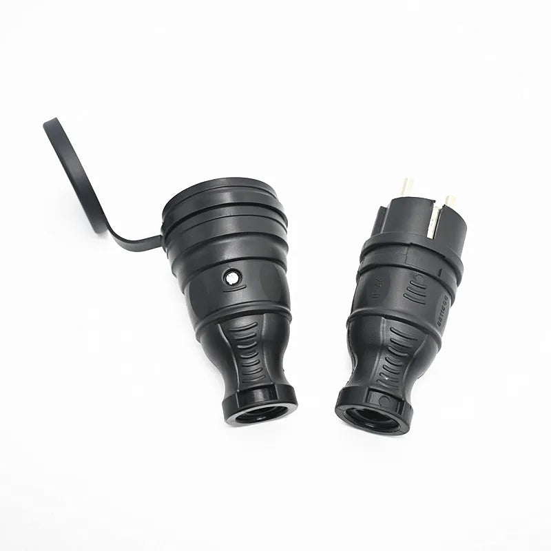 EU Rubber Waterproof Socket Plug Electrial Grounded European Connector With Cover IP54 For DIY Power Cable Cord 16A 250V
