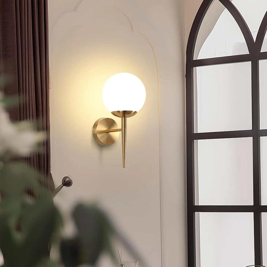 Modern Led Wall Lamps Indoor Golden Wall Lights with Milky PVC Round Ball Bedside Wall Lights Double G9 Bulbs with Light Bulb