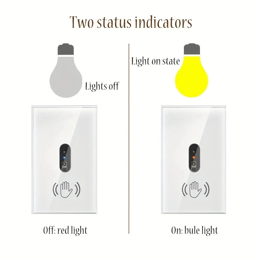 1pc Wall Light Switch Wave Infrare IR Sensor No Need Touch US 220V 110V Glass Screen Panel Electrical Power On Off Lamp