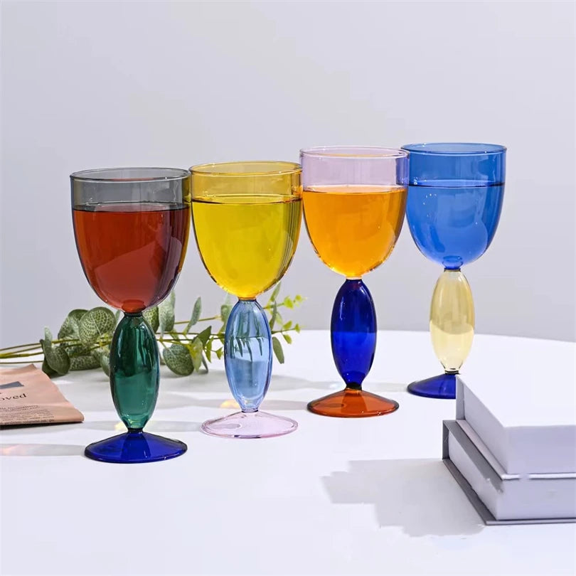 Creative Stained Glass Goblets Contrast Color Wine Glasses Ins Style Simple Home Wine Glasses Drink Cups