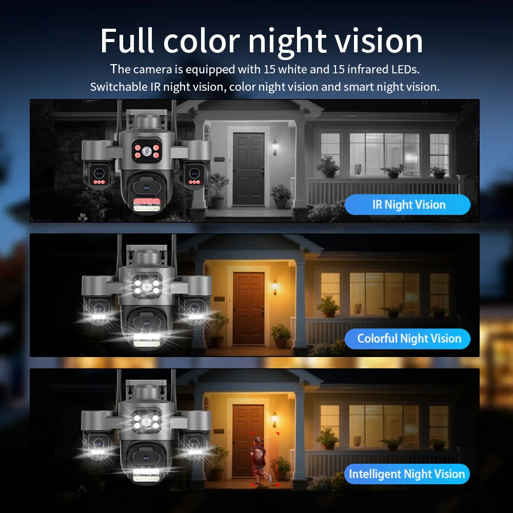 15MP HD Three Screen WIFI IP Camera Outdoor 4K Dual Lens Camera AI Human Detection Waterproof CCTV Video Security Camera ICsee
