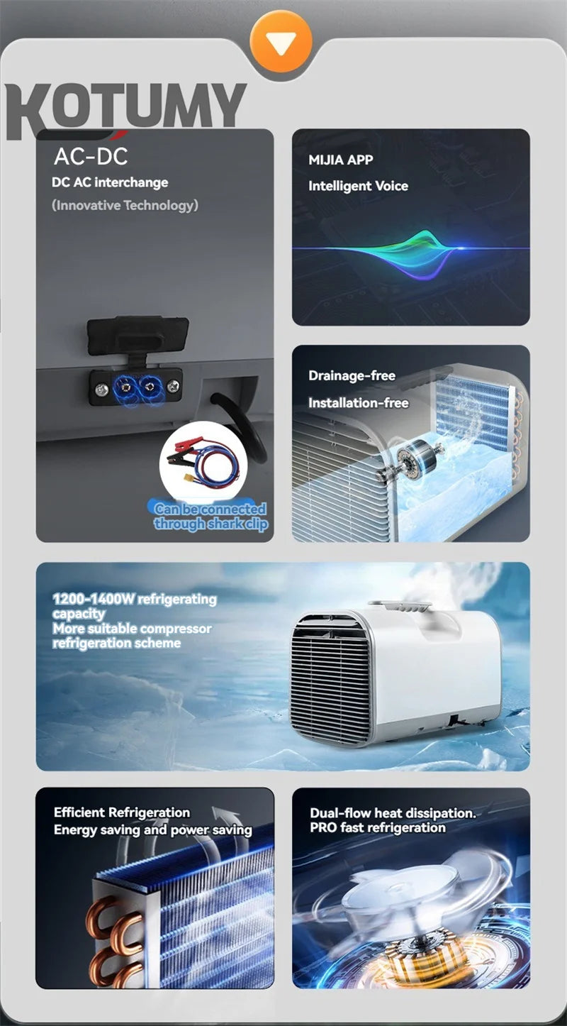 Portable Air Conditioners Outdoor Camping Air Cooler With Remote Control Audio Function Intelligent Hidden Panel 110v/220v/24v/1