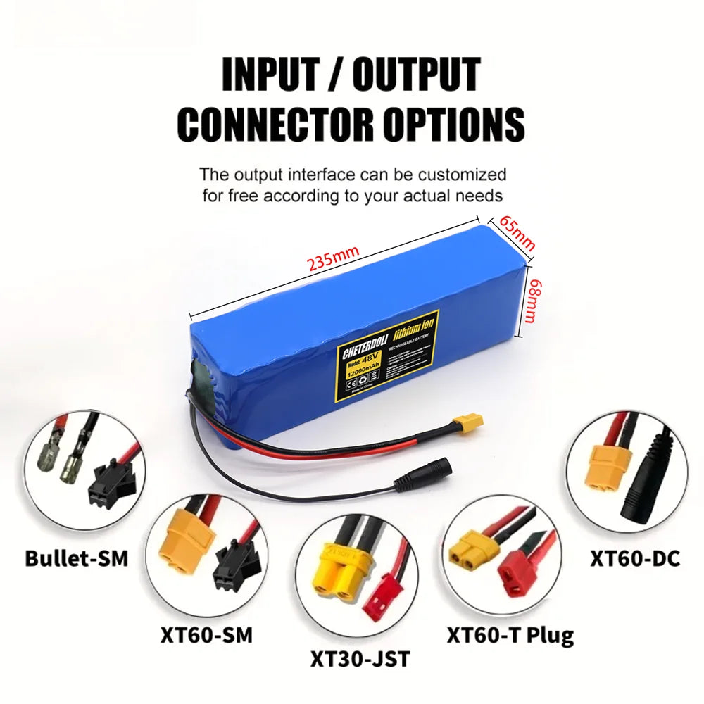 48V E-scooter Battery 12Ah real capacity 13S3P 18650 Lithium-ion battery Pack 500W 1000W motor BMS system wiht 2A Charger