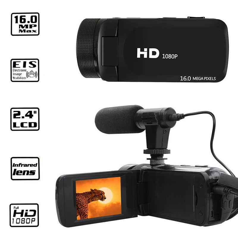 1080P HD Professional Digital Video Camera With Mic 16 Million Pixels DV Audio Multifunction Anti-shaking Photographic Machine