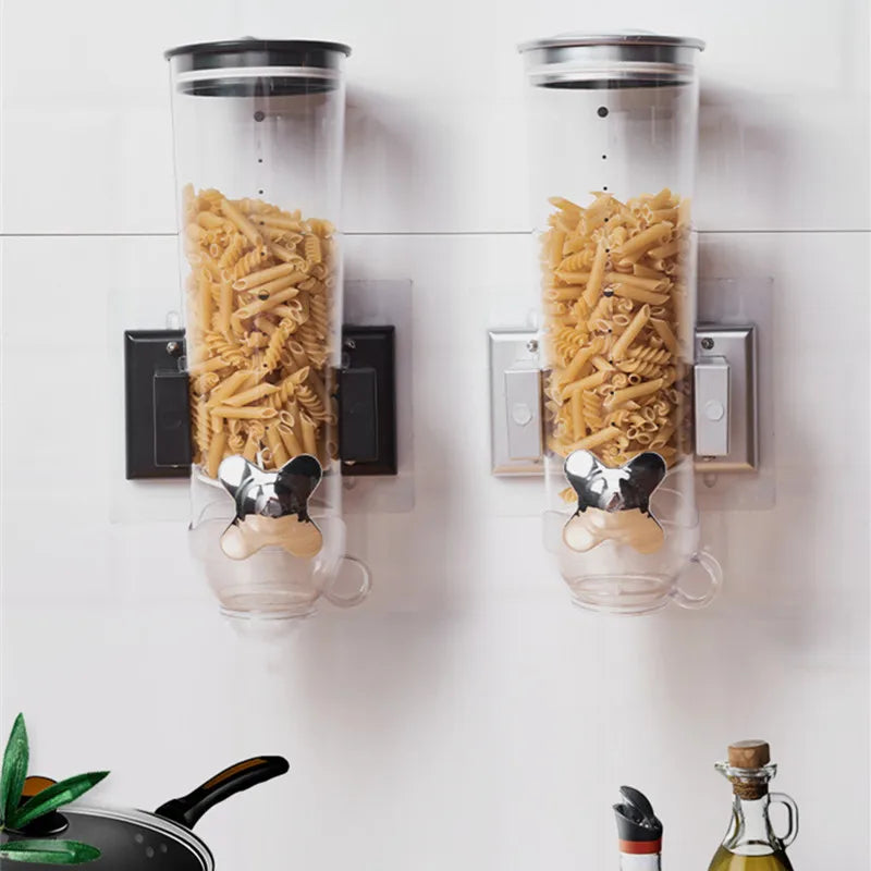 Kitchen Storage Food Organizer Wall Mounted Dry Food Cereal Dispenser Snack Grain Plastic Storage Container Box Rack for Home