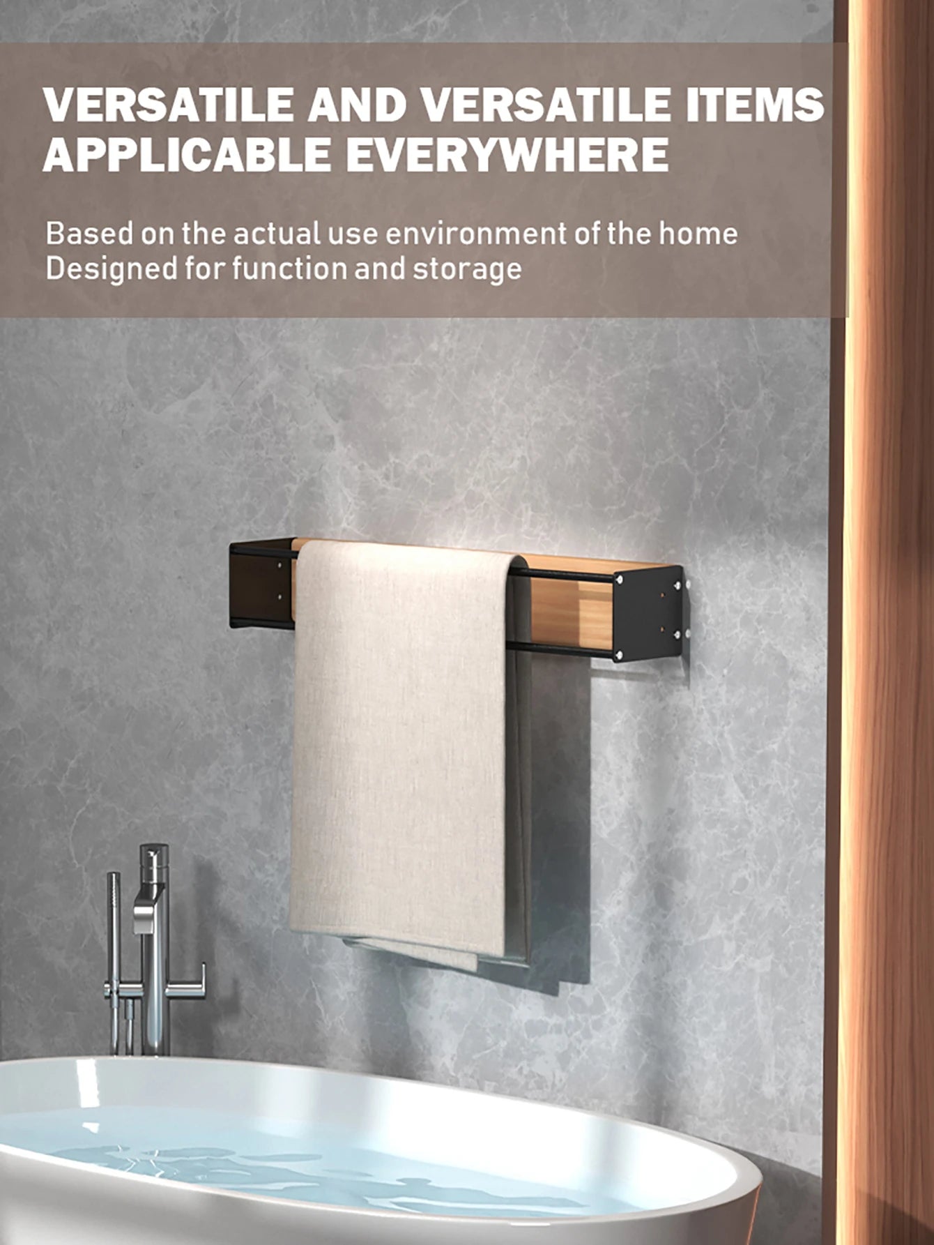Bathroom wall mounted towel rack, bathroom decorative towel rack, towel hanging rack, roll towel storage, no drilling required