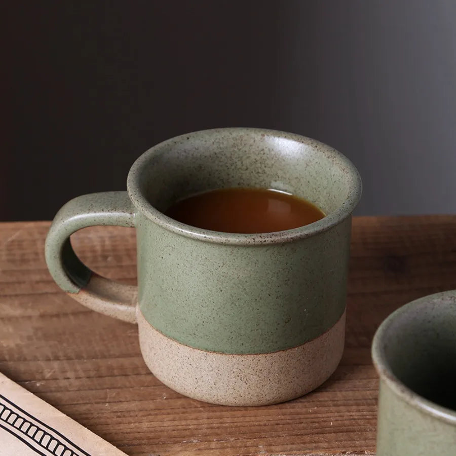 Vintage Coarse Pottery Coffee Cup Ceramic Mug Simple Sesame Glaze Pottery Clay Multifunctional Breakfast Oat Cup Kitchen Utensil