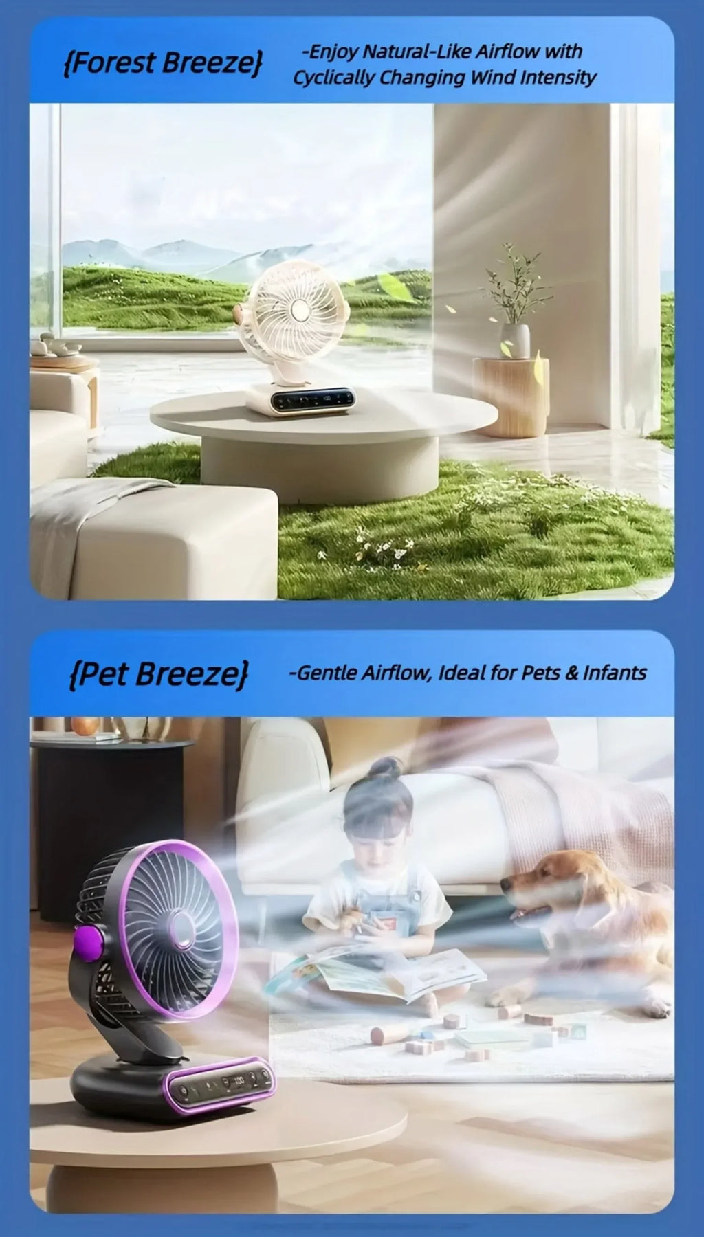 Air Circulation AI Fan Desktop Portable Rechargeable Fan Smart 100 Speed Stepless Quiet Brushless Motor Type-C Baby Sleep Wind