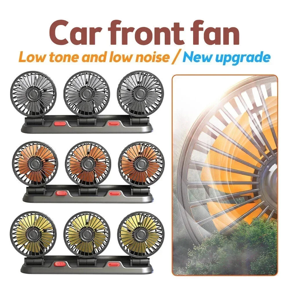 1/2/3 Head Car Fan Summer Air Cooler USB/12V/24V Adjustable 2 Speeds Silent Fan for Home Desk Office & Car
