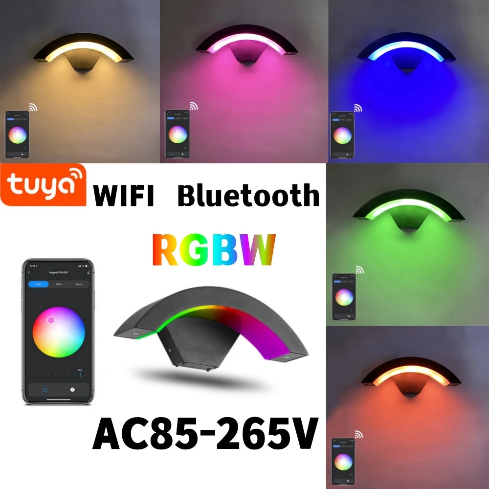 9W RGBW Smart Outdoor Wall Lamp Tuya Wifi Bluetooth App Dimmable IP65 Lighting 18W White Warm Home Street Porch LED Lights