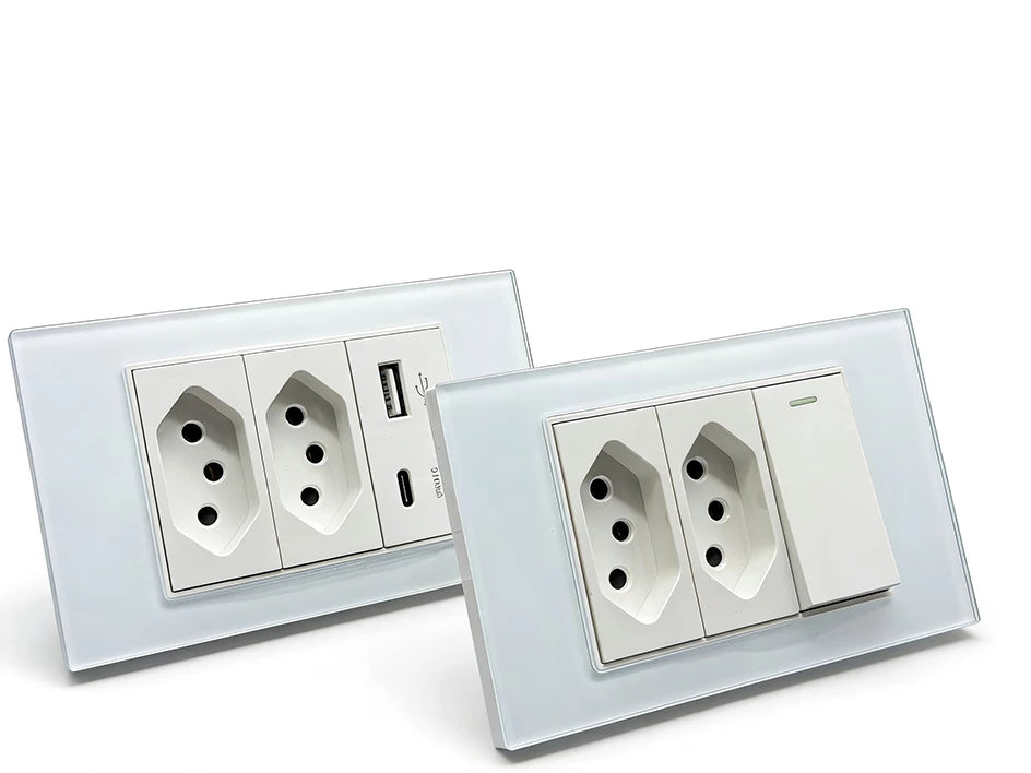 PSSRISE White Tempered Glass Standard sockets and switches brazil Switzerland Usb Type C Wall Socket Light Switch Smart Switch