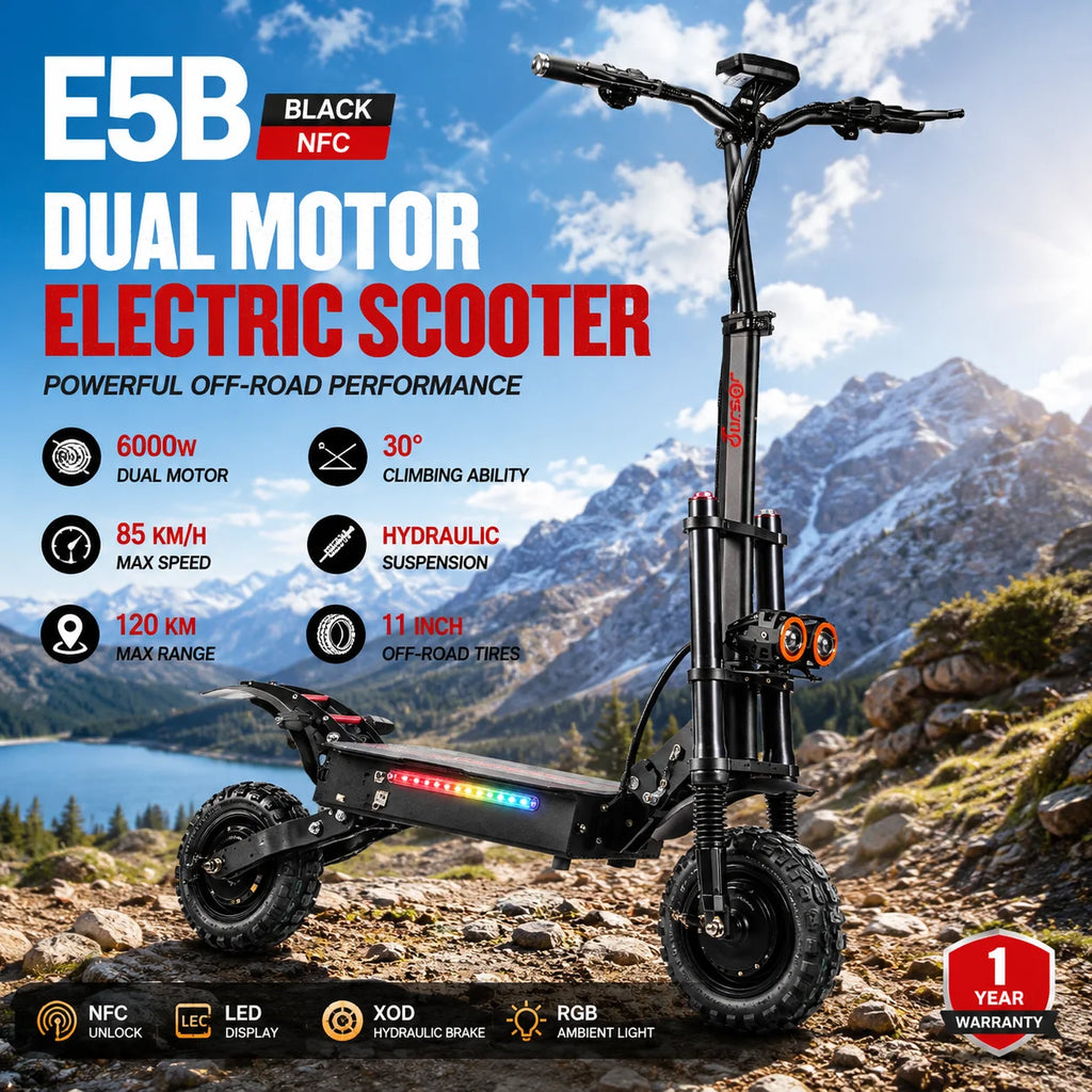 E5B High Speed Electric Scooter 3000W×2 Dual Motor 60V 35Ah Lithium Battery 150KG Load Color LCD Dual Drive Mode