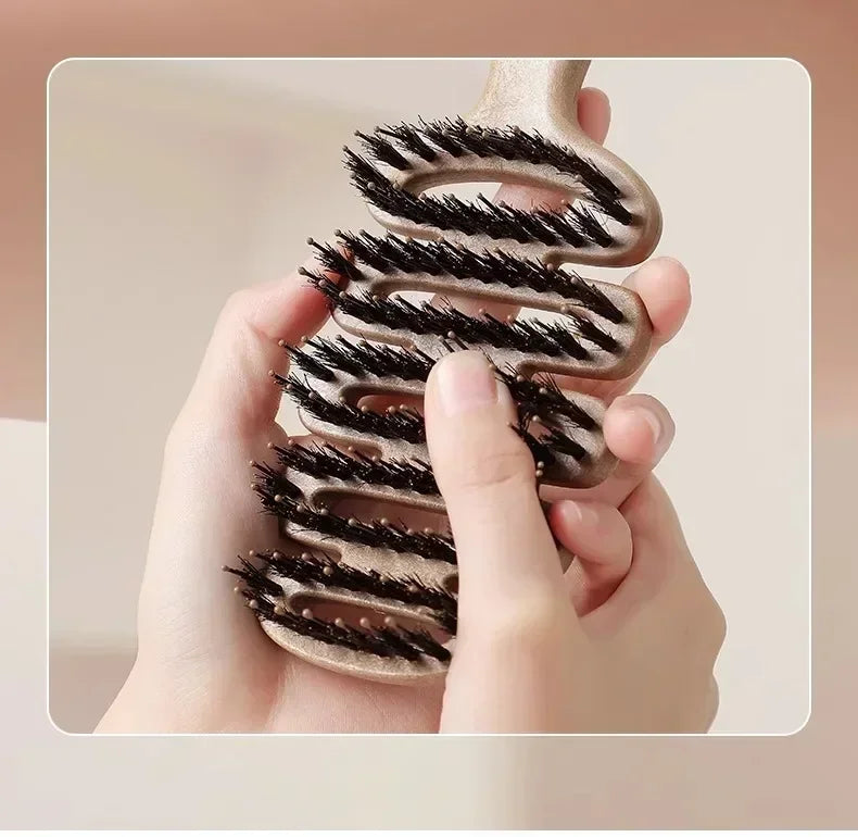 Boar Bristle Hair Comb Hollow Detangling Hair Brush Women Scalp Massage Brush Curly Hairbrush Salon Hairdressing Styling Tools