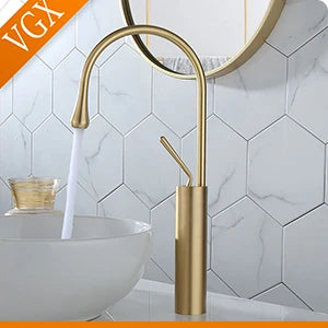 VGX Bathroom Faucets High Basin Mixer Sink Tall Faucet Gourmet Washbasin Taps Water Tap Hot Cold 360° Tapware Crane Brass Black