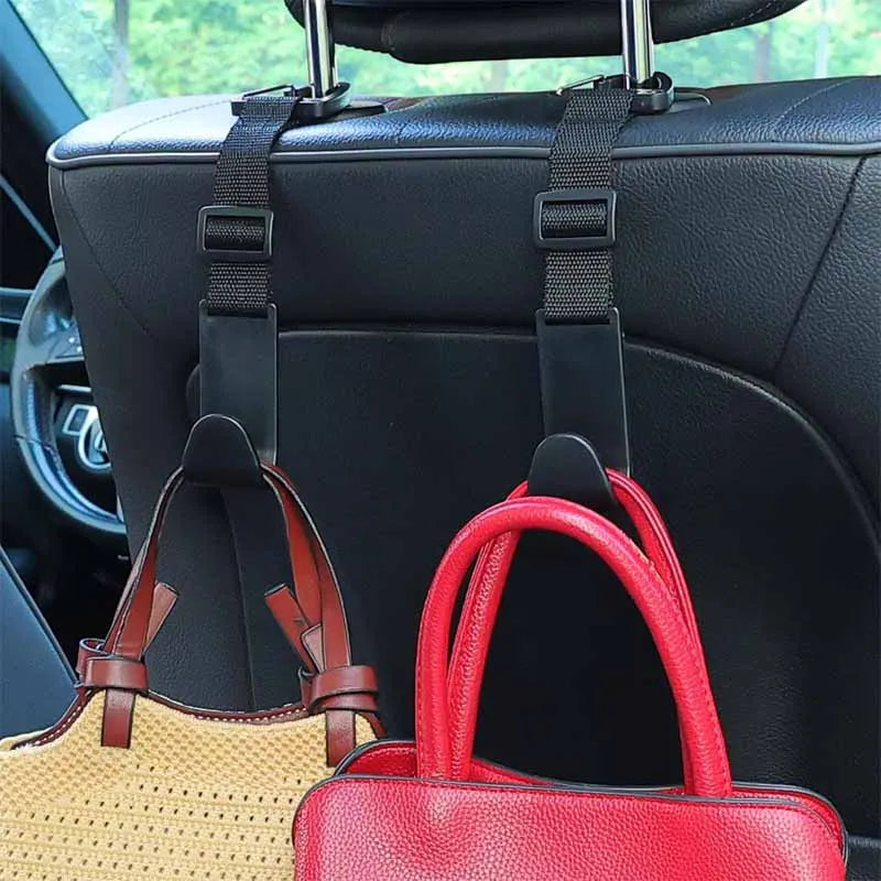 4PCS Car Seat Headrest Hook Universal Adjustable Vehicle Organizer Storage Hanger Holder for Purse Bags Universal Fit with Clip