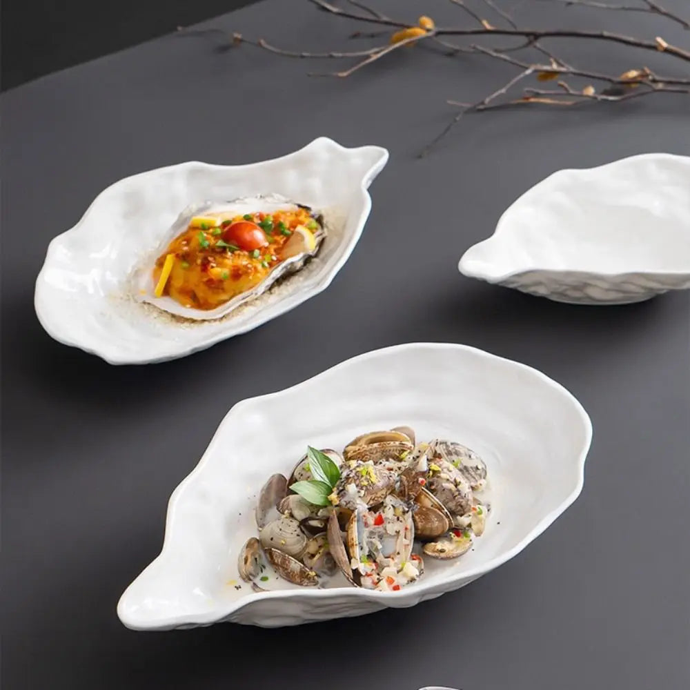 Kitchen Organizer Ceramic Sashimi Plate Creative Oyster Shell Shape Storage Dish Reusable Multi-Function Dessert Tray Festival