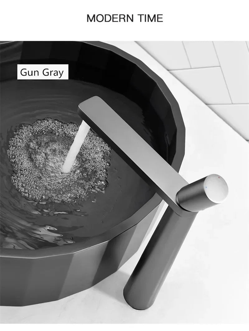 Black Bathroom Faucet Gray Basin Faucets Hot & Cold Bathroom Sink Faucet Deck Mounted Lavotory Faucet  Mixer Water Tap SS 304