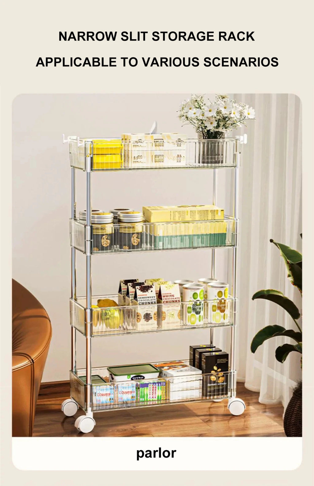 Mobile Storage Rack Trolley Organizer With Wheels Acrylic Narrow Slit Storage Cabinet Bathroom Home Multi-layer Organizer