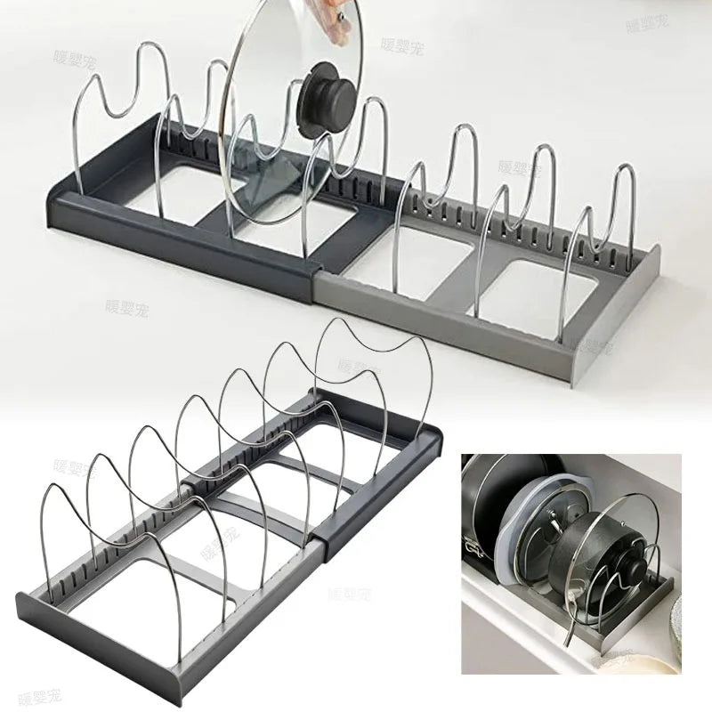 Kitchen Cabinet Rack 7grid Pans Organizers Expandable Stainless Steel Storage Rack Cutting Board Drying Cookware Shelf Dish Rack