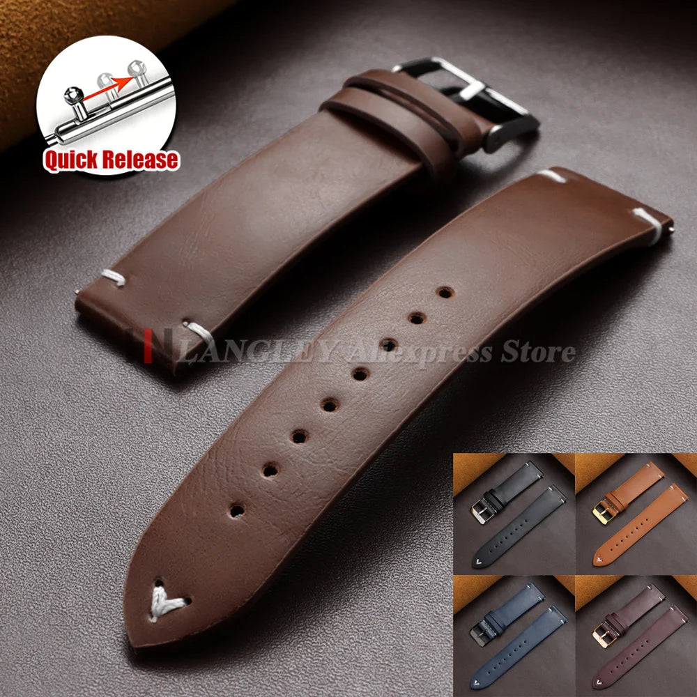 18mm 20mm 22mm Vintage Oil Wax Leather Watch Band Brown Black Cowhide Straps Quick Release Universal Bracelet for Men Wristbands