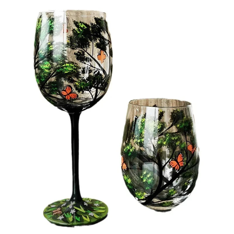 Creative Hand-Painted Crystal Goblet, Four Seasons, Wine Glasses, Drinking Glasses, Cocktail Glass