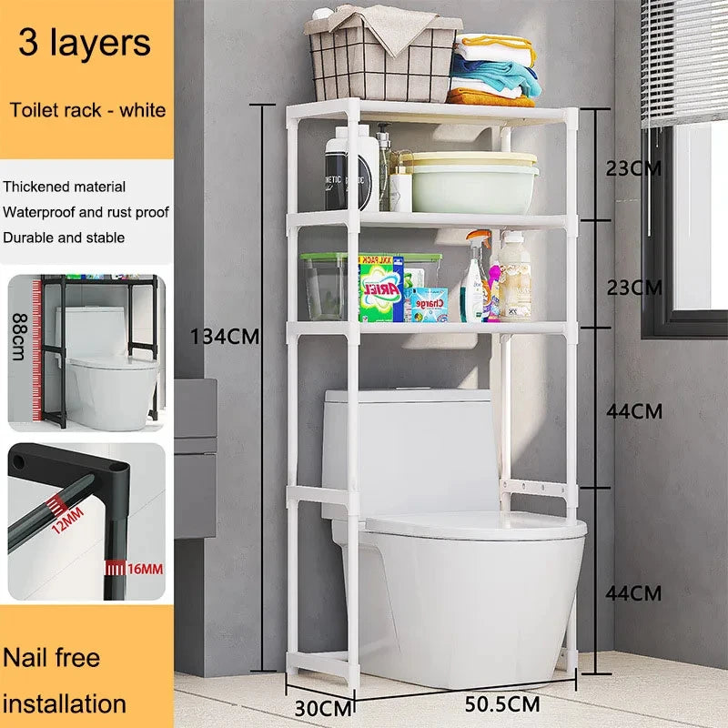 Over The Toilet Storage Rack Multilayer Perforation-Free Washing Machine Shelf Kitchen Rack Floor Standing Bathroom Accessories