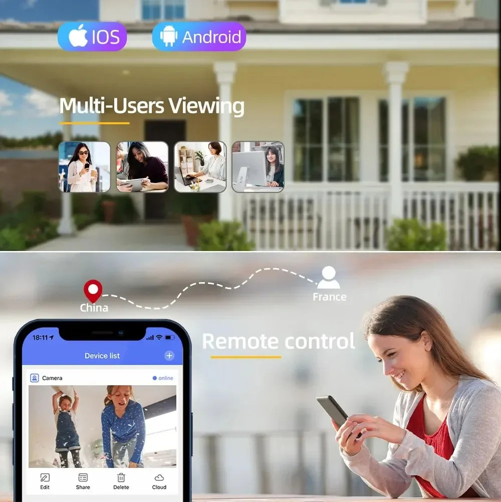 Security Protection 10K WiFi Camera Outdoor Four Lens Triple Screen 10X Zoom 360° CCTV Surveillance Yoosee 20MP Security Cameras