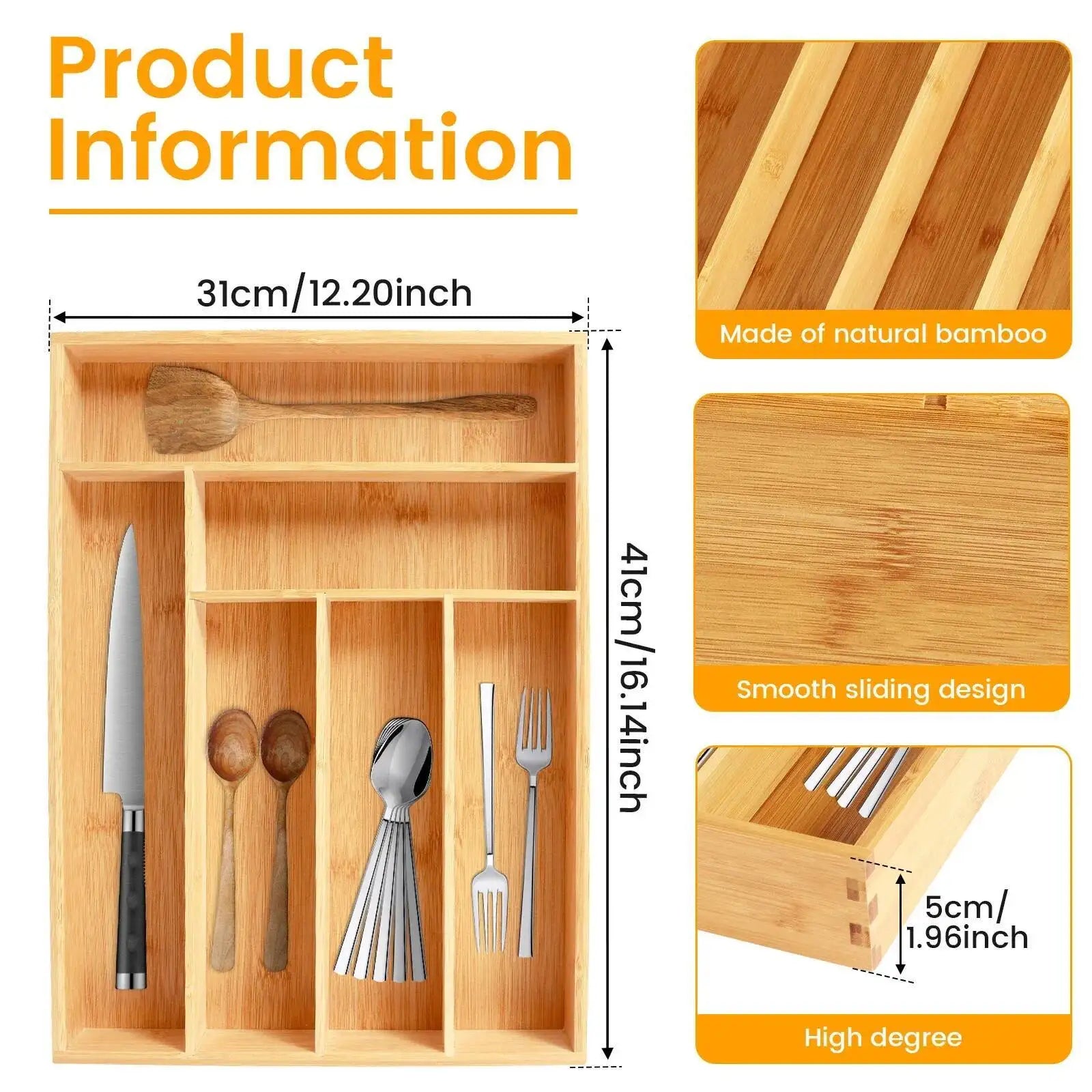 Durable Kitchen Accesorios Cutlery Bamboo Box Sierware Durable Kitchen Drawer Organizer Tray Organizer Kitchen Accesorios