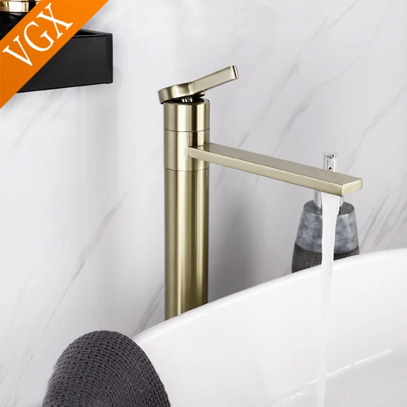 VGX Bathroom Faucets High Basin Mixer Sink Tall Faucet Gourmet Washbasin Taps Water Tap Hot Cold 360° Tapware Crane Brass Black